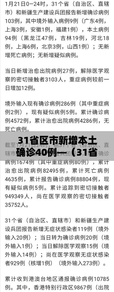 31省区市新增本土确诊40例—（31省区市新增本土确诊55例）