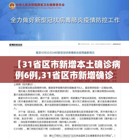 【31省区市新增本土确诊病例6例,31省区市新增确诊3例 本土1例】