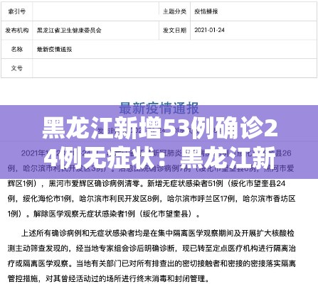 黑龙江新增53例确诊24例无症状：黑龙江新增43例确诊 31例无症状