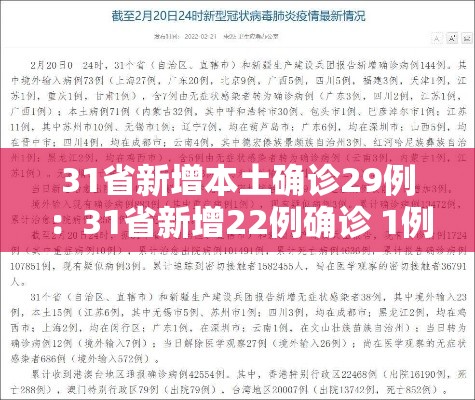31省新增本土确诊29例：31省新增22例确诊 1例为本土病例