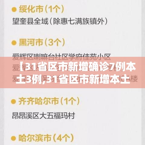 【31省区市新增确诊7例本土3例,31省区市新增本土确诊4例】