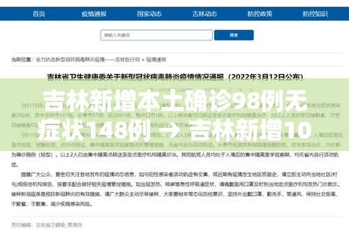 吉林新增本土确诊98例无症状148例 → 吉林新增10例本土确诊 63例无症状 吉林新增本土确诊98例无症状148例 → 吉林新增10例本土确诊 63例无症状