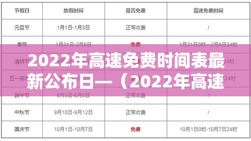 2022年高速免费时间表最新公布日—（2022年高速免费时间几天）