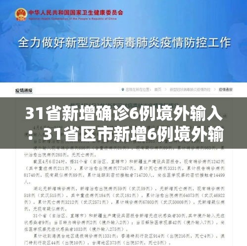31省新增确诊6例境外输入:31省区市新增6例境外输入病例 31省新增确诊6例境外输入:31省区市新增6例境外输入病例