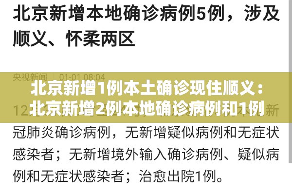 北京新增1例本土确诊现住顺义:北京新增2例本地确诊病例和1例无症状感染者,均在顺义