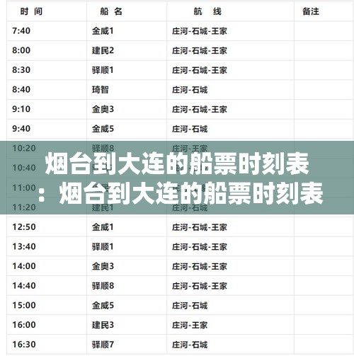 烟台到大连的船票时刻表:烟台到大连的船票时刻表和价格表 烟台到大连的船票时刻表:烟台到大连的船票时刻表和价格表