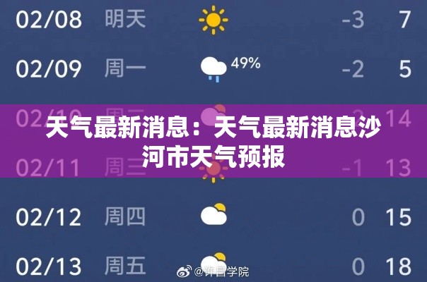 天气最新消息：天气最新消息沙河市天气预报