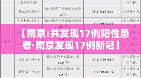 【南京:共发现17例阳性患者·南京发现17例新冠】