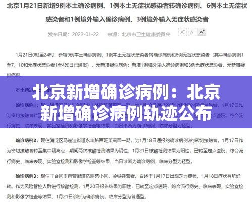 北京新增确诊病例：北京新增确诊病例轨迹公布